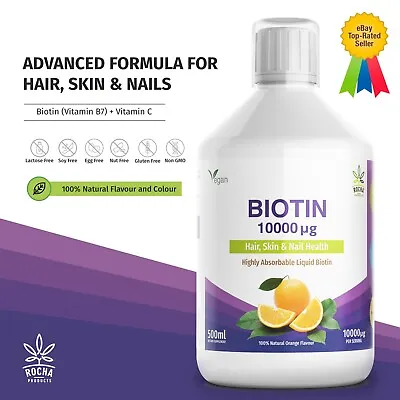Hair Growth Booster Biotin 10000mcg + Vit B7 Maximum Strength Vegan 500ml Liq.. • £18.99