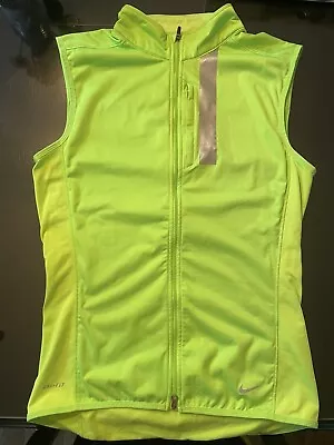 NIKE Running Jacket Adult Small Neon Green Vest Sleeveless Reflective Dri-Fit • $14.99