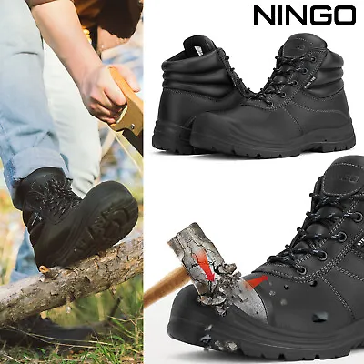 NINGO Men Steel Toe Work Boots Oil-Resistant Safety Indestructible Hiking Boots  • $48.35