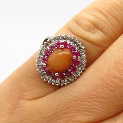 925 Sterling Silver Opal Imitation White & Morganite-Tone C Z Ring Size 4 3/4 • $29.99