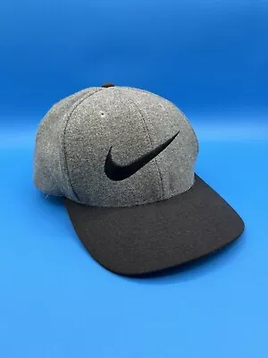 Vintage Nike Wool Hat Swoosh Leather Strap Gray  • $24.99