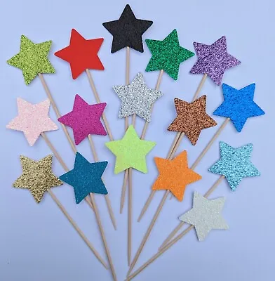 12/24  GLITTER Cupcake Toppers Picks Flags Birthday Cake Topper Any Colour 1.5in • £2.99