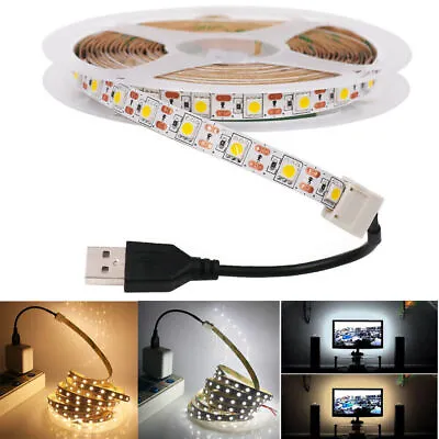 5V USB LED Strip Lights TV Backlight Flexible Tape Rope Under Cabinet Lighting • £4.02