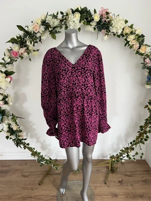 $23.72 • Buy Yours Floral Blouse Size 22 Black Pink V Neck Curve Limited Collection Top LV84