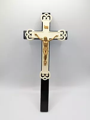 Crucifix Figure Black Wood Christian Cross Wall Hanging Jesus Christ Church • £18.95