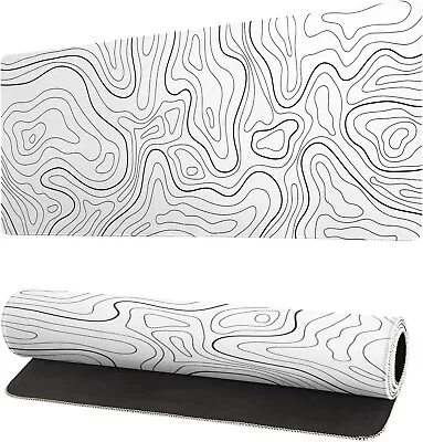 Siski Topographic Contour White Gaming Mouse Pad XL Geographic Map Lines Extende • $19.99