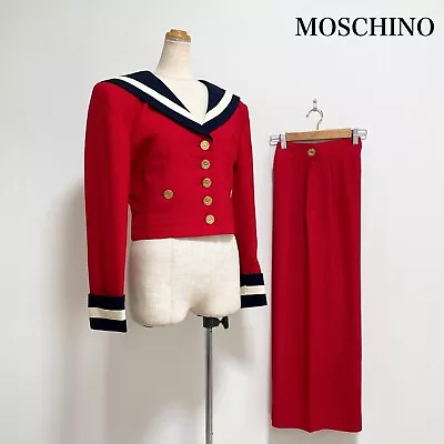 Moschino Cheap & Chic Vintage Marine Sailor Collar Red Pants Suit Blazer Sz 9 • $500