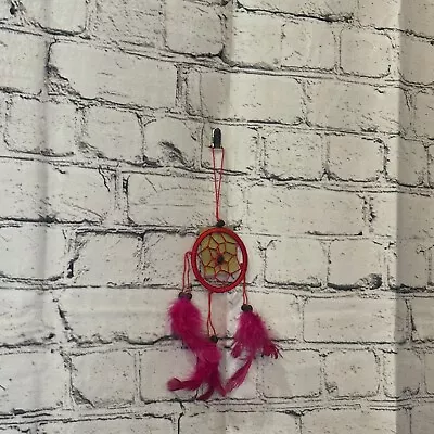 Red Naturals Handmade Dream Catcher Feather Beads Ring For Home Car Décor • £3