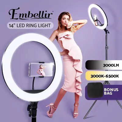 Embellir 14  LED Ring Light With Stand 6500K Studio Video Dimmable Diva Makeup • $75.95