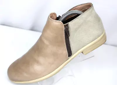 NAOT Helm Womens Size 9 EU 40 Beige Leather Double Zip Ankle Boots Booties • $39.95