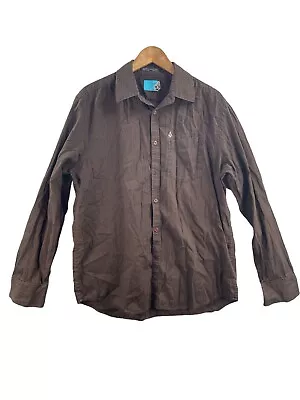 Volcom Shirt Mens L Brown Striped Classic Fit Tailored Long Sleeve Button Up Y2K • $9.73