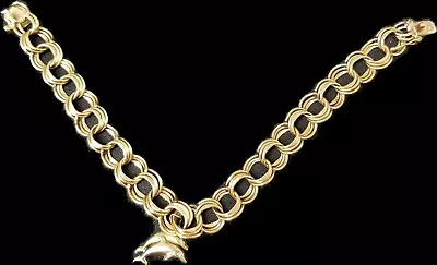14 K GOLD Heavy TRIPLE Link Charm Bracelet Vintage Dolphin Charm 19.5 Grams • $1150