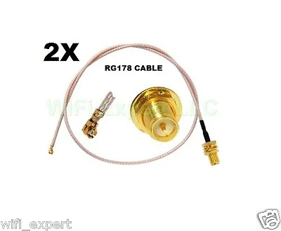 2X U.FL RG178 Mini PCI To RP-SMA Pigtail Antenna WiFi Cable 14 Inches (35cm) USA • $5.54