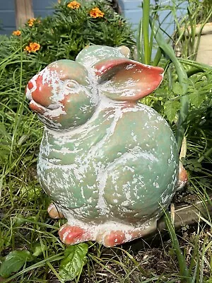 Ceramic Rabbit Sculpture Garden Yard Art Large Round Pottery Hare • $56