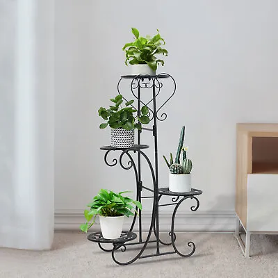 4 Tier Metal Flower Pot Plant Stand Display Shelf Multilayer Rack Indoor Outdoor • $30.40