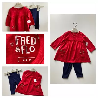 F&F Christmas Outfit Baby Girls Red Navy Mix 3-6 Months • £4