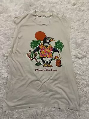 1983 Cleveland Beach Bum Vintage Cut Off Tank Top Shirt Hawaiian Penguin Retro S • $25.95