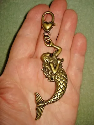 4  Drop Dangle Brass Mermaid Heart Charm Key Ring Purse Glitz • $9.99