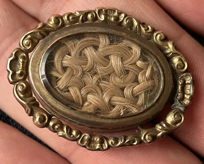 14k GOLD 1800'S MOURNING HAIR BROOCH JEWELRY MEMENTO VICTORIAN FUNERAL • $350