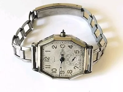 VINTAGE ELGIN 15 Jewels Men’s Manual Watch-Art Deco For Parts Or Repairs  • $0.99