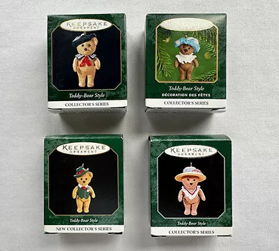 4 Teddy Bear Style ~ Hallmark Miniature Ornaments: Complete Set Never Displayed • $15.95