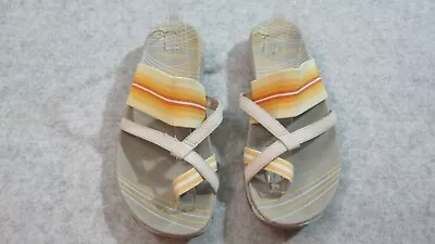Merrell Sandal Women’s 9 Zinnia Silver Lining Yellow Gray Stripe Slip-on Comfort • $20
