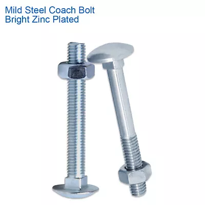 CARRIAGE BOLTS COACH CUP SQUARE SCREWS WITH HEX FULL NUTS ZINC DIN 603 M5 - 5mm • £40.49