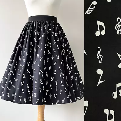 1950s Circle Skirt Music Notes All Sizes - Classic Rockabilly Jive Black White • £32.99