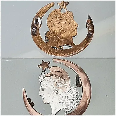 Pin Freedom Masonic Argentina Coin Openwork Pesos 1890 Silver & Vermeil • $222.26