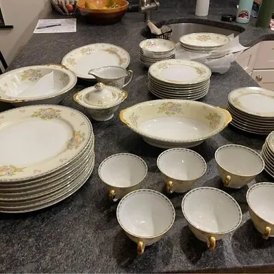 59 Piece Meito Made In Japan Antique Hand Painted China Set Atwater Pattern • $150
