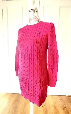 RALPH LAUREN Pink Cable Knit Jumper Sweater Dress (XL) Elbow Patch_PreLoved • £18.80