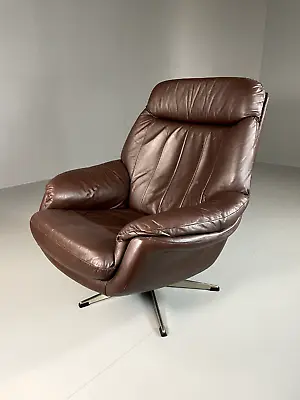 EB5803 Vintage Danish Leather Bucket Swivel Chair Retro MCM MSWI • £350