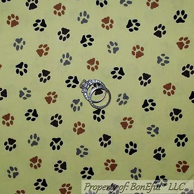 BonEful Fabric FQ Cotton Quilt Green Black Brown Gray Animal Cat Dog PAW Print  • £4.22