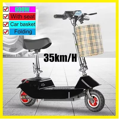 Foldable Adults Electric Scooter With Seat Basket 600W 35km/h Motor 8 Inch Tryes • $359.99