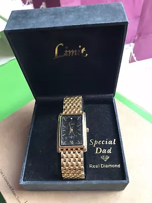 £13.20 • Buy 'Special Dad' Men's Gold Plated Limit Diamond Quartz Wrist Watch Metal Strap 