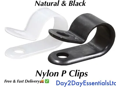 £0.99 • Buy Nylon P Clips - Black & Natural/White High Quality Plastic Fasteners - All Sizes