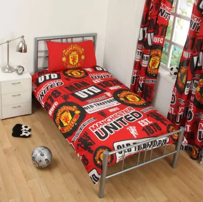 Manchester United Fc Patch Single Duvet Cover Set Red Football Bedding New Kids • £22.95