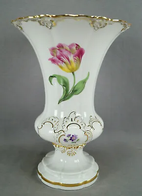 Meissen Hand Painted Flowers & Gold Relief Molded 9 1/2 Inch Vase 20th Century • $595