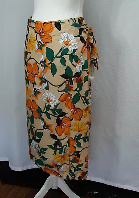 New Eloquii Bold Retro Floral Faux Wrap Midi Skirt Boho Beachy Plus Size 18 • $19.95