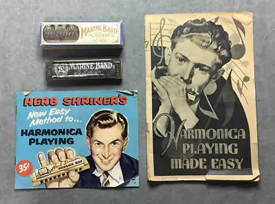 Vintage Hohner Marine Band C Key Harmonica & 2ea. Training Booklets - See Descr. • $25