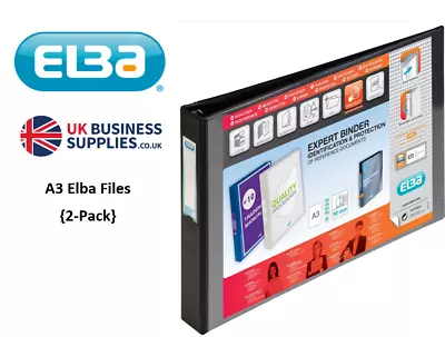 Elba Vision Ring Binder PVC Clear Front Pocket 4 D-Ring A3 Landscape 40mm Black • £46.99