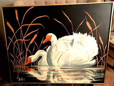 Lee Reynolds Original Oil On Canvas Vanguard Studios Swan Painting / 50  By 40  • $495