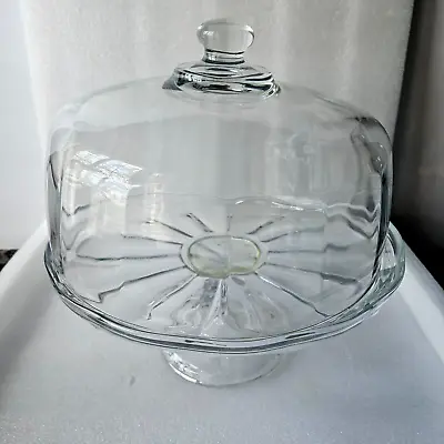 Heavy Vintage Clear Crystal Glass 11  Diameter Footed Cake Plate & Dome. • $20