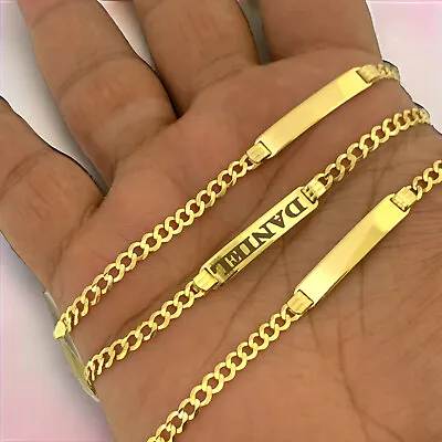 Solid 10K Gold Cuban Curb Link Personalized ID Free Engraving Bracelet Kids Baby • $189.99