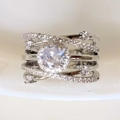 QVC Diamonique Epiphany Platinum Clad Galaxy Solitaire Ring - Size 8 -Never Worn • $32