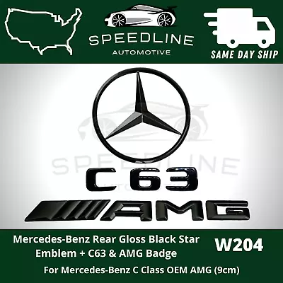 C63 C 63 Emblem AMG Gloss Black W204 SEDAN Trunk Star Badge Set Mercedes Benz • $39.99