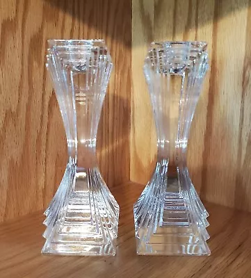 Set Of 2 Mikasa City Lights Czech Crystal Art Deco Candle Holders 7  • $19.95