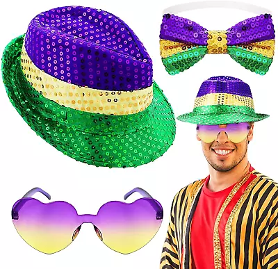 Mardi Gras Hat And Sequin Bow Tie Set Mardi Gras Accessory Set Party Favors • $20.99