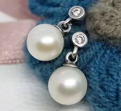 Genuine Pandora Cultured White Pearl Dangle Earrings  S925 ALE 💕 No Backs  • £40