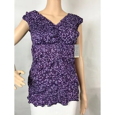 Merona Women's Blouse Size L Purple Print V-Neck Semi-Sheer • $7.99